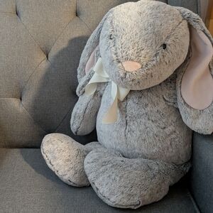 Pottery Barn Kids jumbo plush grey bunny with bow attached